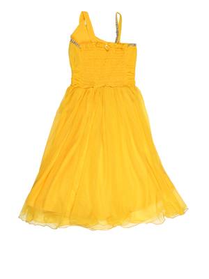 Yellow plain net kids-frocks 2