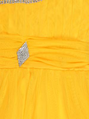 Yellow plain net kids-frocks 3