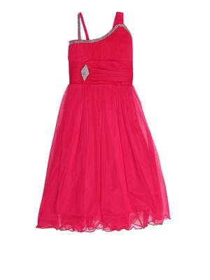 Pink plain net kids-frocks 1
