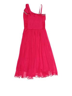 Pink plain net kids-frocks 2
