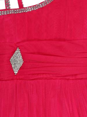 Pink plain net kids-frocks 3