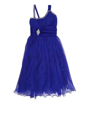 Blue plain net kids-frocks 1