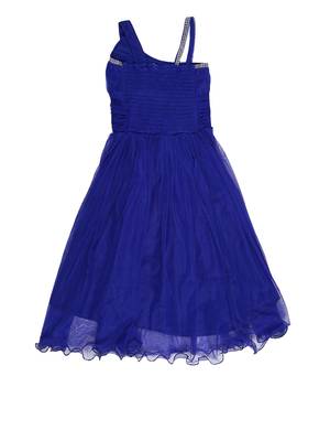 Blue plain net kids-frocks 2