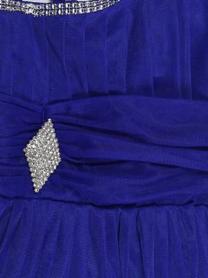 Blue plain net kids-frocks 3