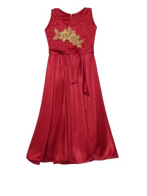 Red embroidered polyester kids-girl-gowns 1