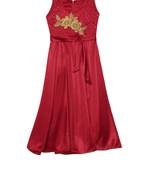 Red embroidered polyester kids-girl-gowns