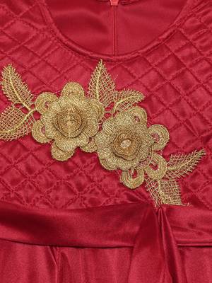 Red embroidered polyester kids-girl-gowns 3