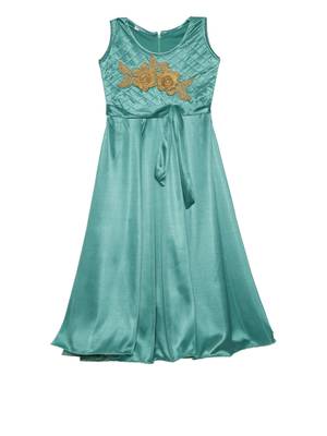 Green embroidered polyester kids-girl-gowns 1