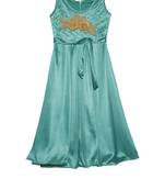 Green embroidered polyester kids-girl-gowns