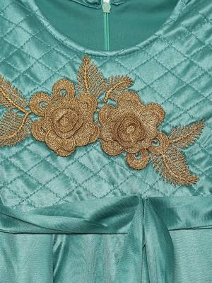 Green embroidered polyester kids-girl-gowns 3