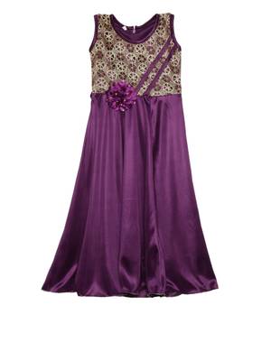 Purple plain polyester kids-girl-gowns 1