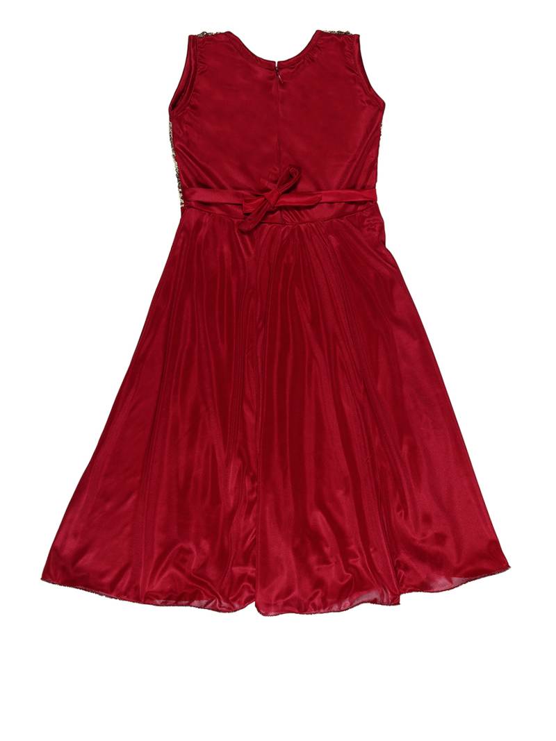 Maroon plain polyester kids-girl-gowns