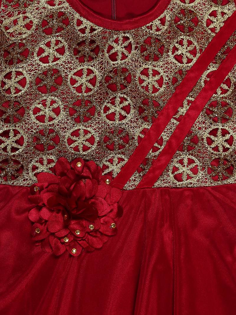 Maroon plain polyester kids-girl-gowns