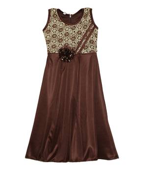 Brown plain polyester kids-girl-gowns 1