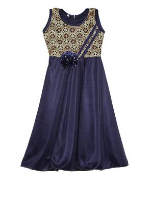 Blue plain polyester kids-girl-gowns 1