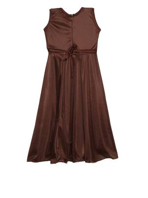 Brown plain polyester kids-girl-gowns 2