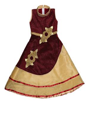 Maroon embroidered shimmer kids-girl-gowns 1
