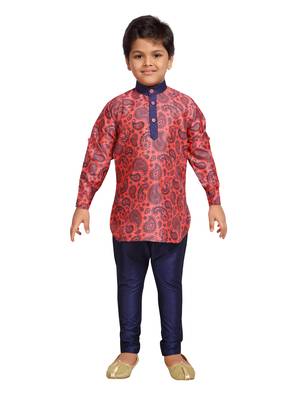 Pink printed cotton poly boys-kurta-pyjama 1