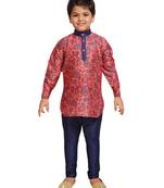 Pink printed cotton poly boys-kurta-pyjama