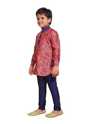 Pink printed cotton poly boys-kurta-pyjama 2