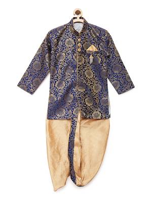 Blue woven brocade boys-dhoti-kurta 1