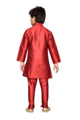 Red plain raw silk boys-kurta-pyjama 3