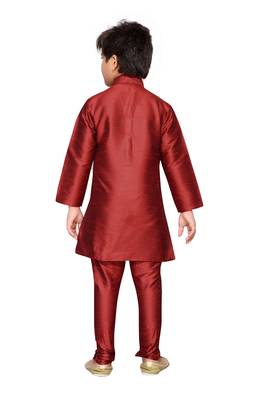 Maroon plain raw silk boys-kurta-pyjama 3