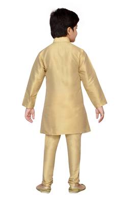 Beige plain raw silk boys-kurta-pyjama 2