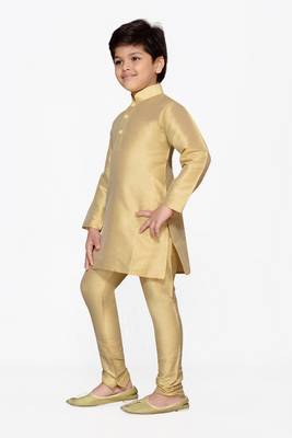 Beige plain raw silk boys-kurta-pyjama 3