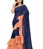 Orange Plain Georgette Ruffle Saree With Blouse