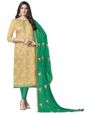 Beige Jacquard Salwar With Dupatta 1