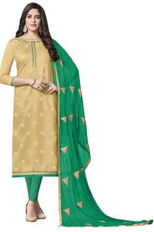 Beige  Jacquard Salwar With Dupatta