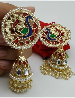 Elegant Ethnic Peacock Design Gold Plated Dangler Earring 1