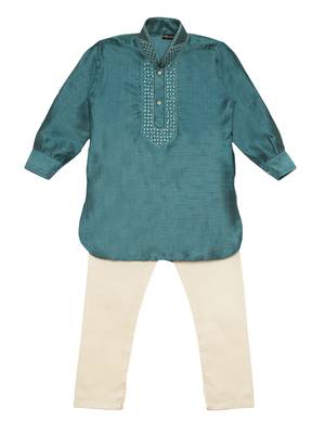 Green plain cotton poly boys-kurta-pyjama 1