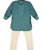 Green plain cotton poly boys-kurta-pyjama