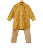 Yellow woven cotton poly boys-kurta-pyjama