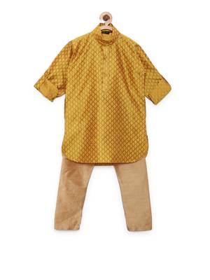 Yellow woven cotton poly boys-kurta-pyjama 3