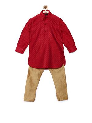 Red woven cotton poly boys-kurta-pyjama 1
