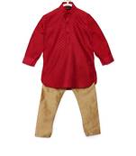 Red woven cotton poly boys-kurta-pyjama