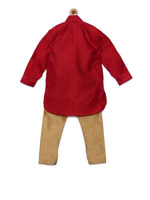 Red woven cotton poly boys-kurta-pyjama 2