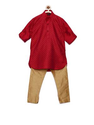 Red woven cotton poly boys-kurta-pyjama 3