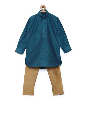 Green woven cotton poly boys-kurta-pyjama 1