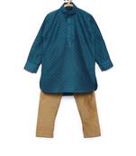 Green woven cotton poly boys-kurta-pyjama