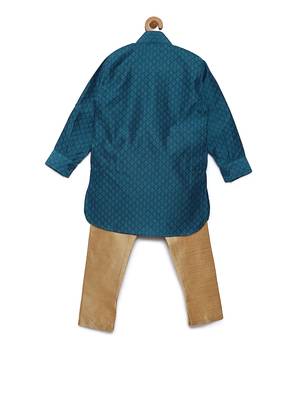 Green woven cotton poly boys-kurta-pyjama 2