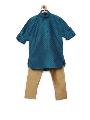 Green woven cotton poly boys-kurta-pyjama 3