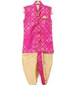 Pink woven brocade boys-dhoti-kurta