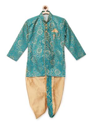 Green woven brocade boys-dhoti-kurta 1