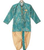 Green woven brocade boys-dhoti-kurta