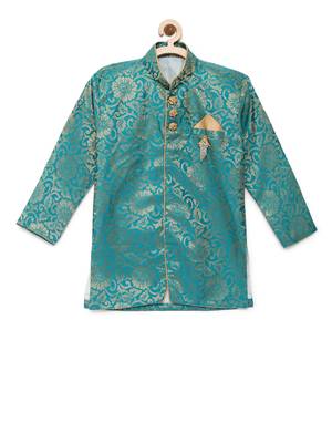 Green woven brocade boys-dhoti-kurta 3