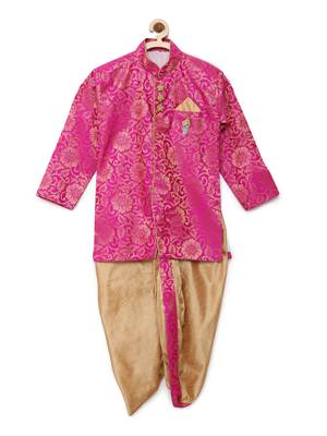 Pink woven brocade boys-dhoti-kurta 1